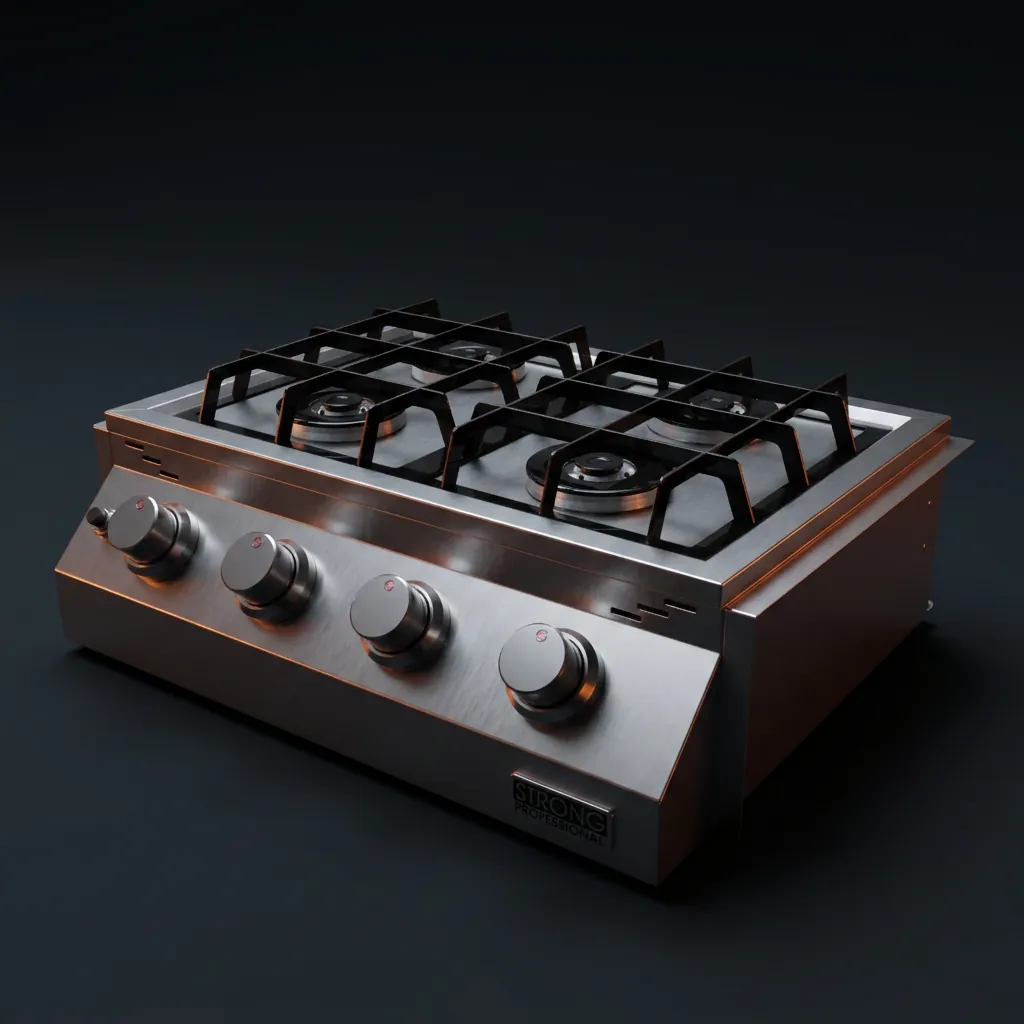 Fogão rangetop embutido em bancada de espaço gourmet