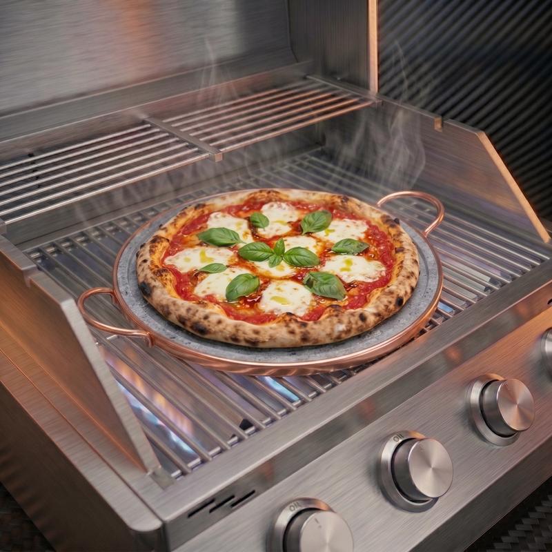 Pizza preparada na churrasqueira